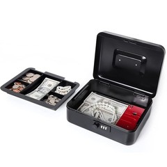 Cash Box Combination Lock Money Organizer Safe Security Tiered Tray Storage
