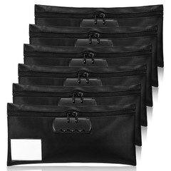 LEIFIDE 6 Pcs Money Bag with Lock 11 x 5.5 Inches Black Lockable PU
