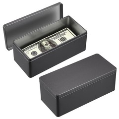 2 Packs Black Metal Cash Box Rectangular Money Organizer with Lid Currency Stora