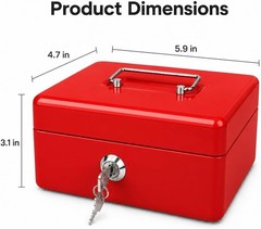 Steel Cash Box with Key Lock, Metal Small Money Organizer with Money Tray,Cas…