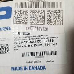 Thermal Paper 2-1/4 x 30ft 144 Coreless Rolls CORELESS BPA POS POS1