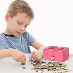 Small Cash Box with Lock and Slot, Locking Money Box, Metal Coin Piggy Bank .