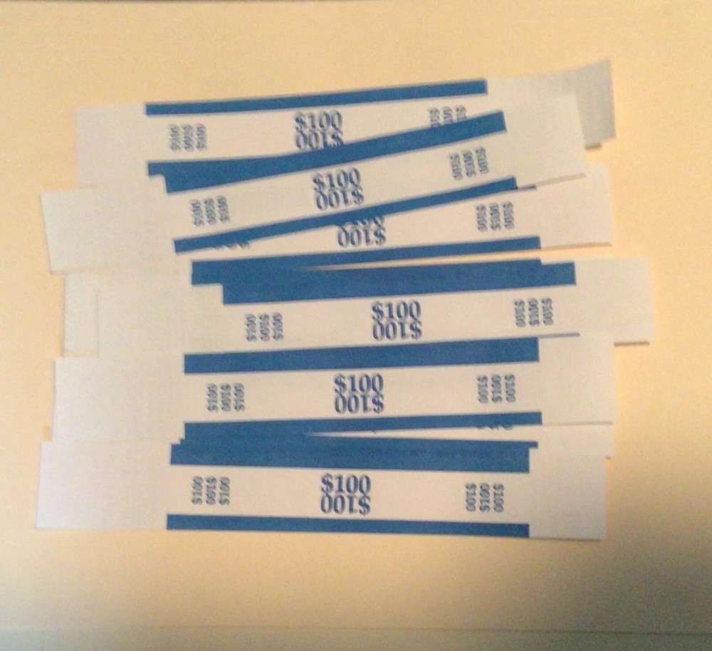100 – $100 Self-Adhesive Currency Straps / Bands Color Coded Money Paper