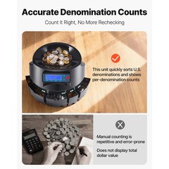 VEVOR USD Coin Sorter Coin Counter Wrapper and Roller 300 Coins/min LCD Display