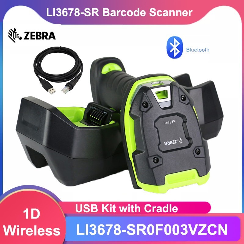 Zebra LI3678-SR0F003VZCN Wireless 1D Rugged Barcode Scanner w USB Cable & Cradle