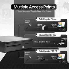 Flexzion Cash Drawer For – 16 Inch Metal Register Rj11/Rj12 Pos Cable 5