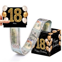 18th Birthday Money Box for Cash Pull, Happy Birthday Black Gold Boxes Gifts …