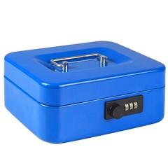 Blue Locking Steel Cash Box Combination Lock Removable Tray 7.8×6.8 Inch