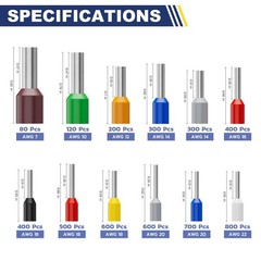 haisstronica HX1605 5000 PCS Wire Ferrules Kit AWG 22-7 12 Sizes