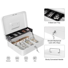 XL Large Cash Box Money Tray Key Lock 11.8×9.45×3.54 Inch Safe Storage White