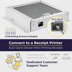 Cash Register Drawer with Under Counter Mounting Metal Bracket – 16” White Cash