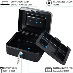 Secure Medium Cash Box with Removable Tray & Portable Handle