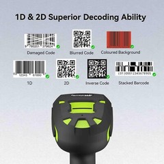 Alacrity Upgraded 2D Industrial Barcode Scanner w/Stand 1968ft Transmission