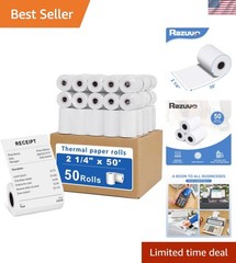 50 Rolls- 2 1/4 X 50 Thermal Receipt Paper Rolls- Fits All Pos Cash Registers…