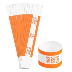 Pack of 100 Money Band Bundles, Self-Adhesive Bill Wrappers, 7.6&Prime;x1.14&Prime;, Orange
