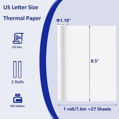 2 Rolls Thermal Printer Paper, Thermal Paper 8.5 X 11 Inch, Us Letter Paper S…