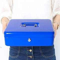Locking Cash Box with Money Tray Blue Metal Key Lock Security Cable 11.8×9.5×3.5