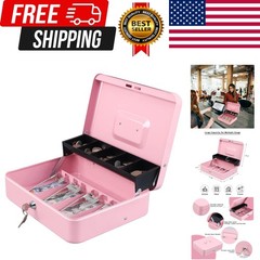 Cash Box with Money Tray and Key Lock,Tiered, Cantilever Design,4 Bill / 5 Co…