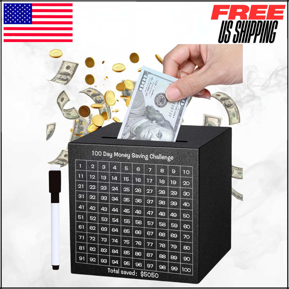 Metal Money Saving Box Save $5050 Unbreakable Stainless Steel Piggy Bank Black