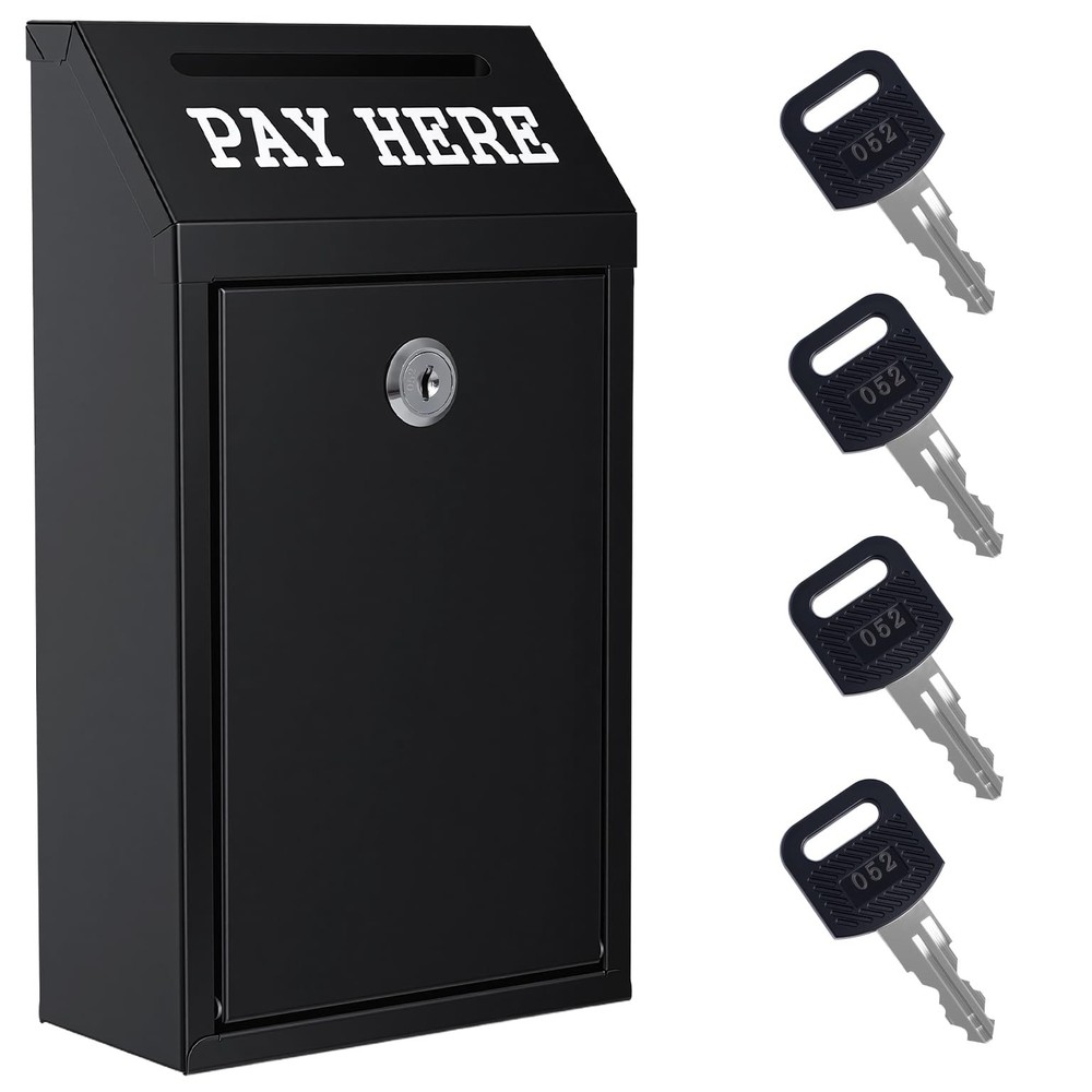 Locking Cash Box with Slot, Metal Money Donation Box with Lock and 4 Keys Wall M
