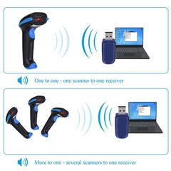Blue 2.4G Wireless 1D Handheld Cordless Barcode Reader 100ft Range