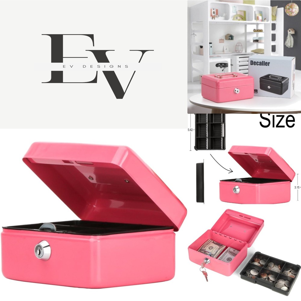 Waterproof Pink Cash Box with Key Lock – Compact and Portable for All Use