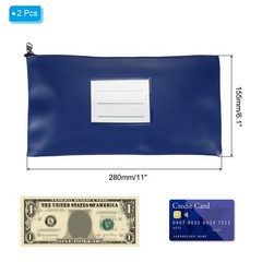 11×6 Inch Money Bags with Zipper, 2Pcs PU Leather Cash Pouch, Blue