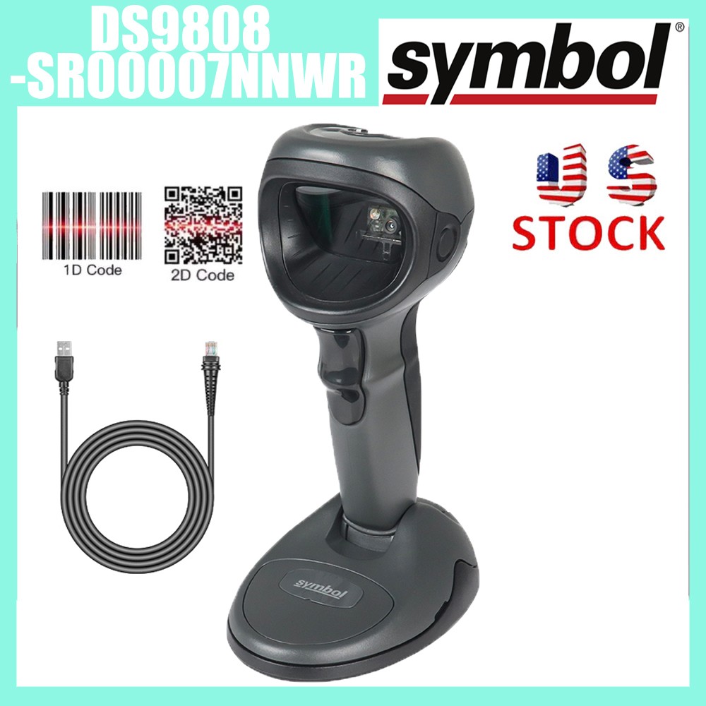 ZEBRA Symbol Motorola DS9808-SR00007NNWR 1D 2D QR Laser Barcode POS Scanner +USB