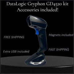 NEW! Datalogic Gryphon GD4520 Kit 2D Handheld Barcode Scanner w/ Accessories