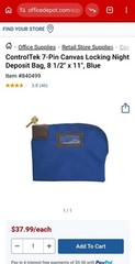 Controltek Fabric Deposit Bag, Locking, 8.5 x 11 x 1, Canvas, Blue (CNK530312)