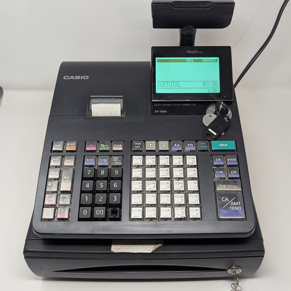 Casio SE-S800 Electronic Cash Register w/ Cash Drawer, Program, Op Keys – Read