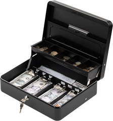 Cash Box with Key Lock: anti Theft Safe Lock Box with Money Tray 4 Bill 5 Coin I