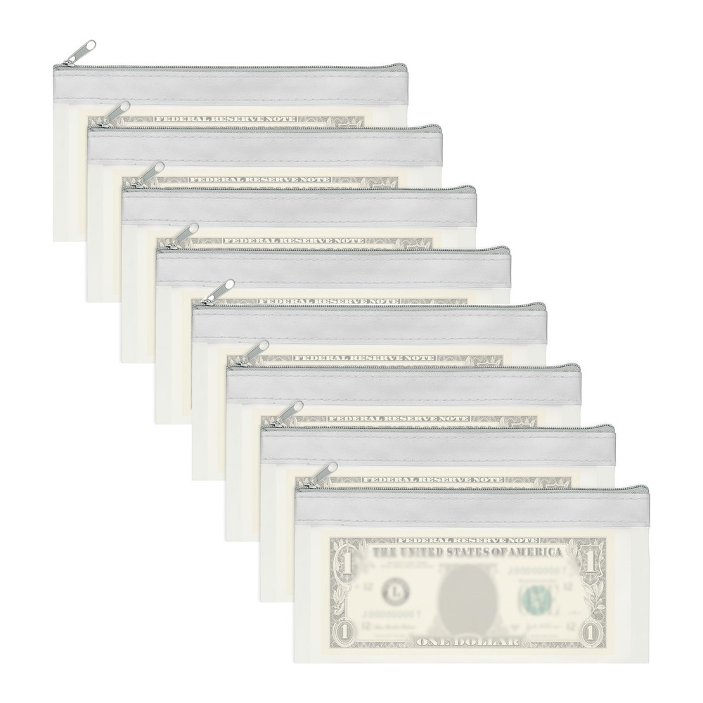 8.5×4 Inch Money Bags with Zipper, 8Pcs Clear Cash Pouch, Gray