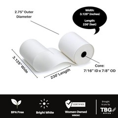 3 1/8 x 230 ft BPA Free Thermal Receipt Paper Rolls