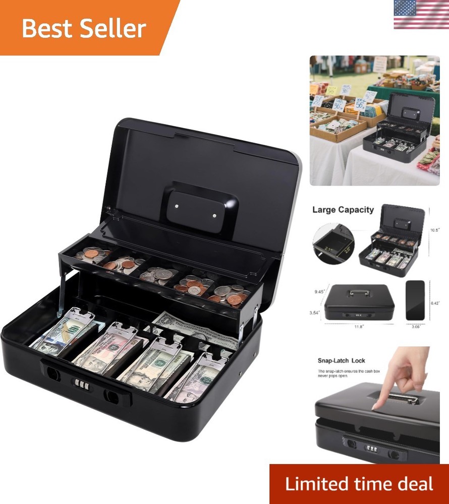 High-Security Cash Box with Sliding Lid & Durable Construction – 11.8 x 9.5 in