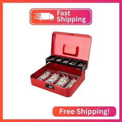 Jssmst Metal Cash Box with Money Tray and Lock, Portable Cash Drawer, 11.8&Prime;