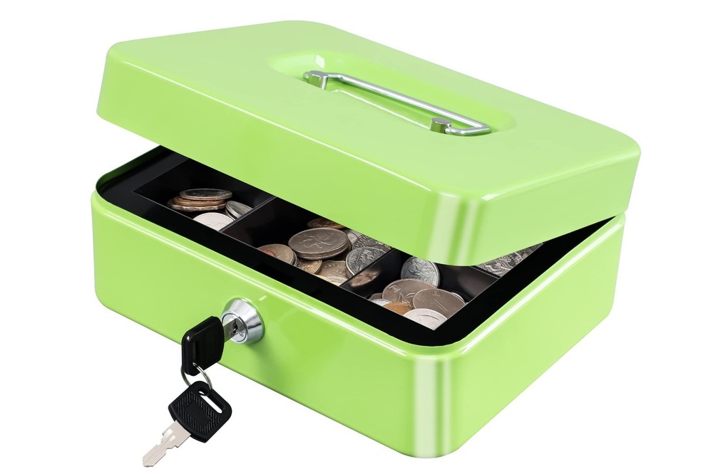 Medium Cash Box with Money Tray,Small Safe Lock Box with Key,Cash Draw