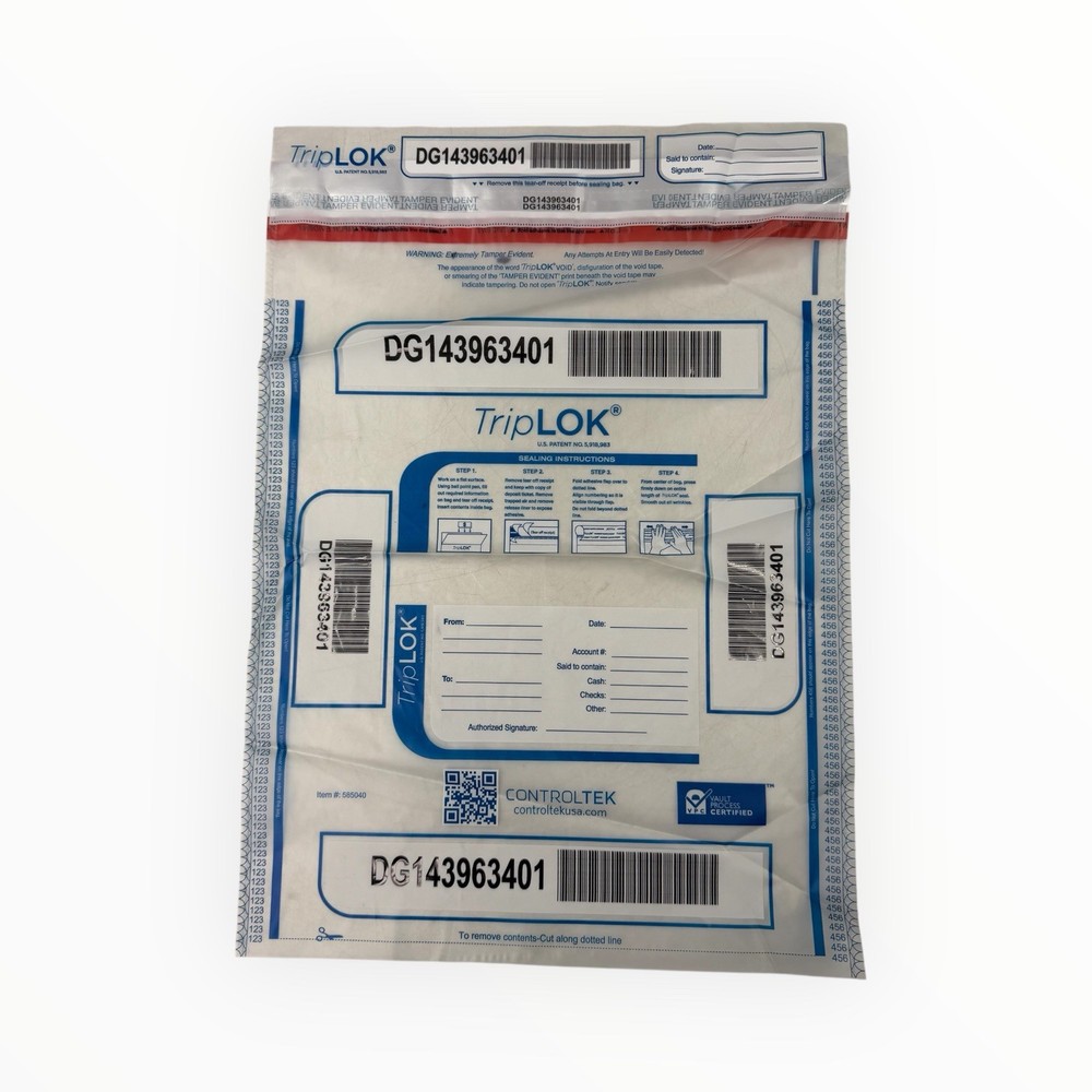 100 Bags ControlTek TripLOK 12×16 Clear Tamper Evident Cash Deposit Bag Security