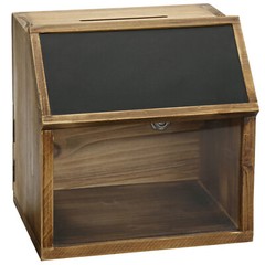 Rustic Burnt Solid Wood Suggestion Donation Ballot Box w/Chalkboard Label & Lock