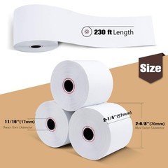 (50 Rolls) 2 1/4 230&prime; feet White Thermal Paper Cash Register POS Receipt, Fits A