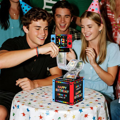 Birthday Cash Gift Box with Pull-Out Card and 50 Cash Bags, DIY Stickers, Money