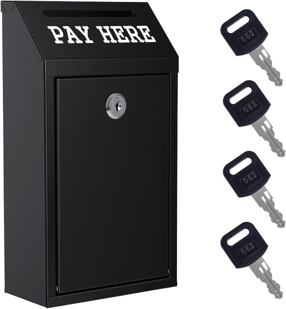 Cash Drop Box Sumerfnt Locking Money Slot Black Wall Mount 4 Keys