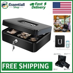 Compact Black Cash Box with Key Lock & Tray – Ideal for Events & Personal Use