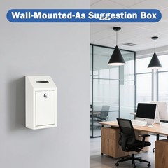 KYODOLED Money Cash Drop Box with Lock, Metal Donation and Compact, White