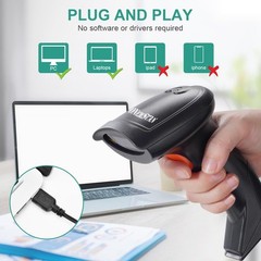 USB Barcode Scanner, Handheld Wired 1D Laser Barcode Reader with Stand Plug a…