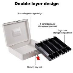 XL Grey Beige Metal Locking Cash Box Money Tray Organizer Lock Key 100 Wrapper