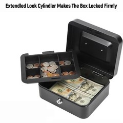 Cash Box with Lock Key and Money Tray Large Money Box for Cash Metal Lock Box