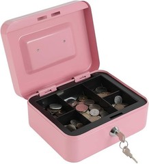 Medium Cash Box with Key Lock and Removable Tray for Money Storage Pink