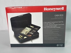 Honeywell 6112 Steel Cash Box 1 Bill & 5 Coin Slots 2 Keys Handle 9.8&Prime; X 7.3&Prime;
