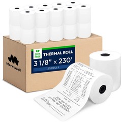 Thermal Paper 3 1/8&Prime; x 230&prime;, 48 GSM Safe, POS Register Tape (20 Rolls)